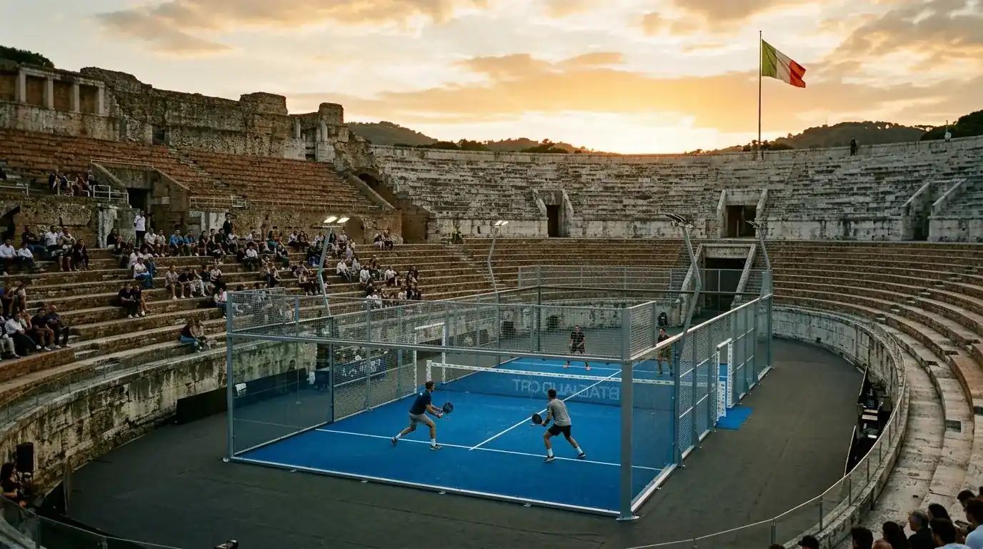 Campo centrale del Foro Italico di Roma allestito per un torneo di padel internazionale