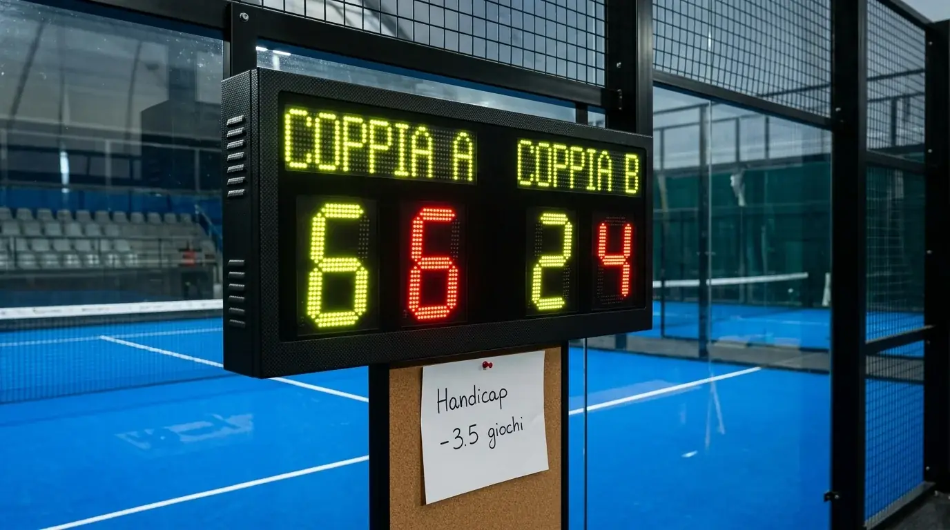 Tabellone di un match di padel con i game di scarto fra le due coppie