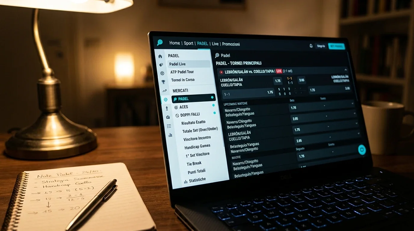 Lista dei mercati exotic offerti da un bookmaker AAMS per il padel professionistico