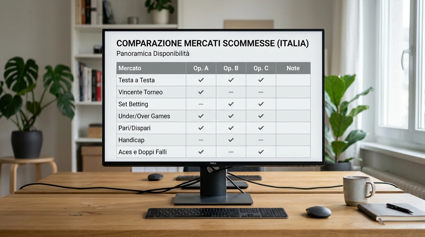 Tabella di mercati padel disponibili sulle principali piattaforme AAMS italiane