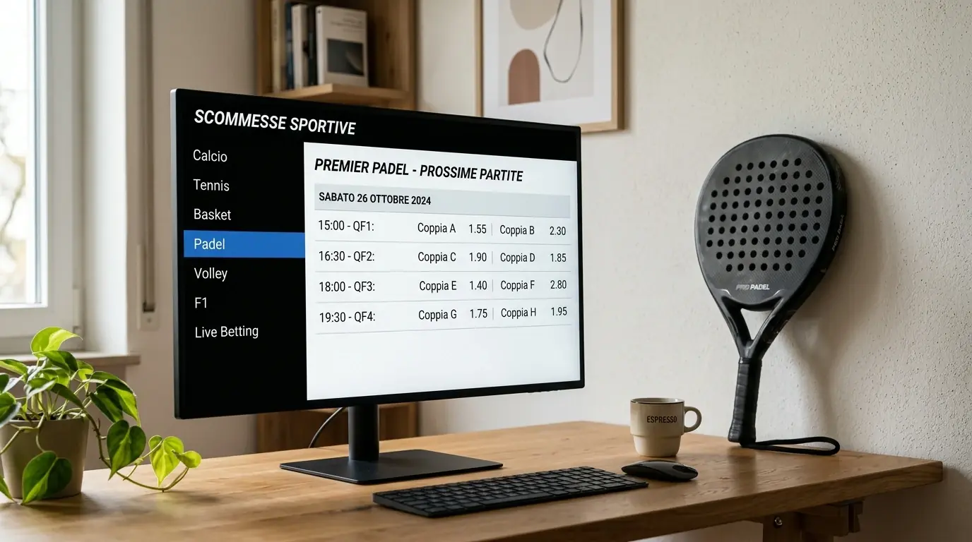 Schermata di palinsesto padel di un operatore AAMS italiano sul desktop