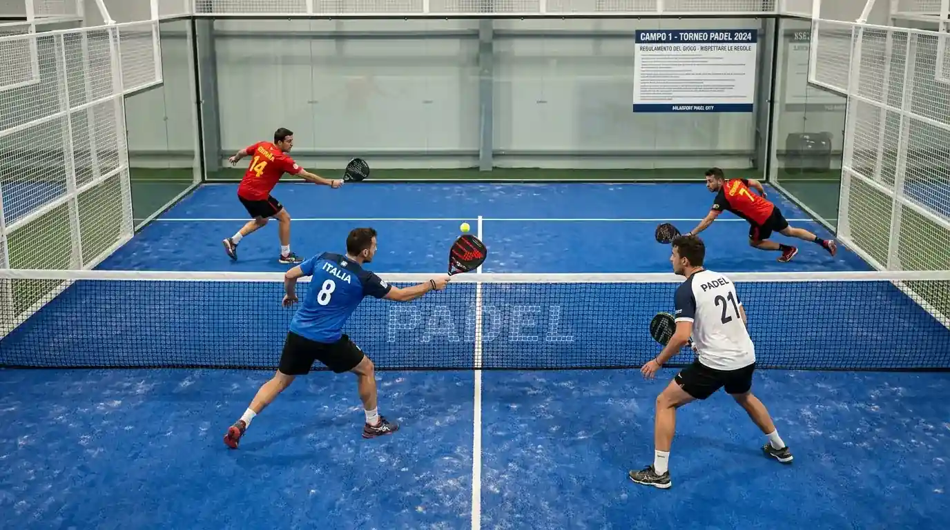 Match di padel con coppia favorita che domina chiaramente la partita