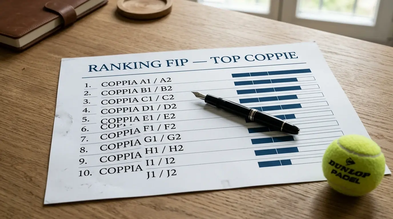 Foglio stampato con la classifica ranking FIP del padel professionistico
