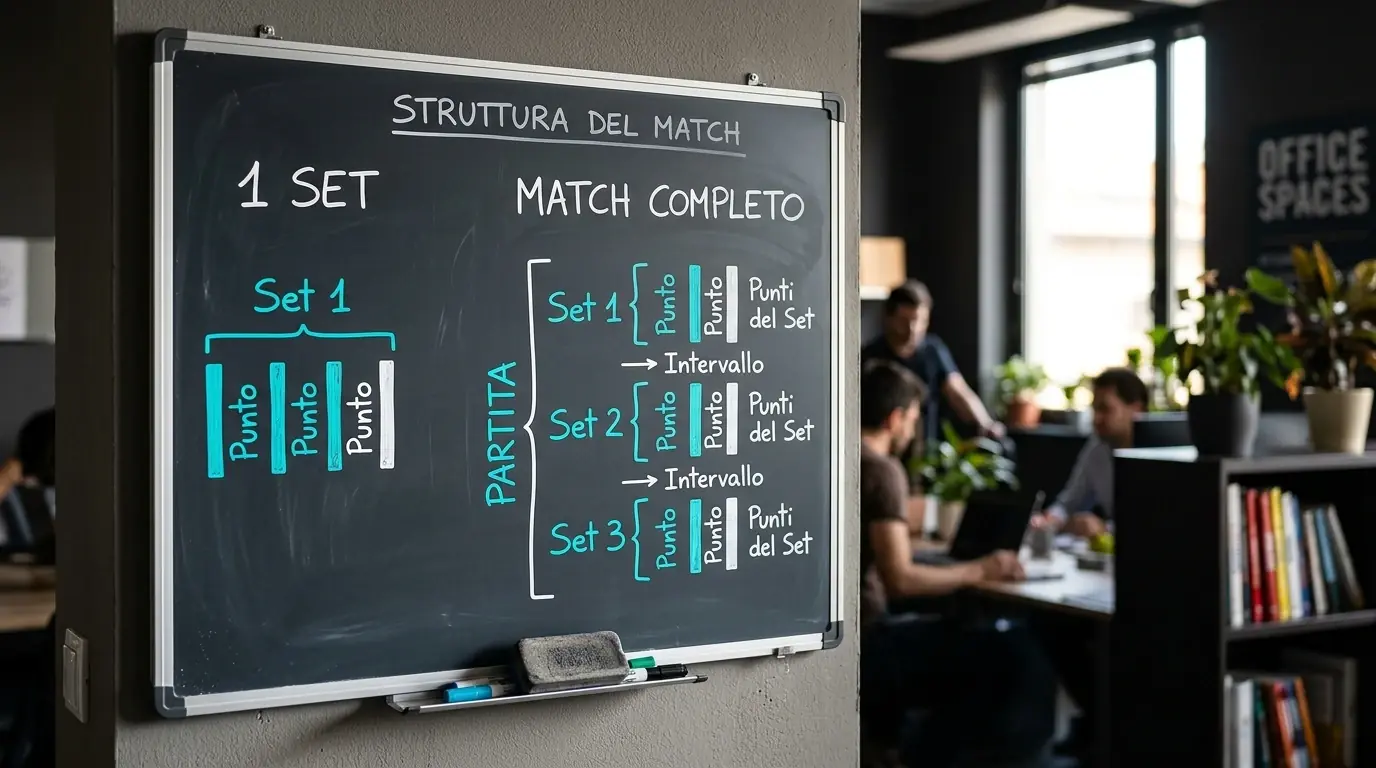 Schema visivo di un set singolo e di una partita intera nel padel