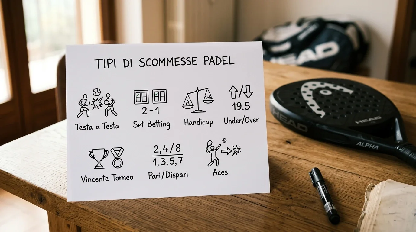 Panoramica dei tipi di scommesse padel disponibili sui bookmaker AAMS italiani