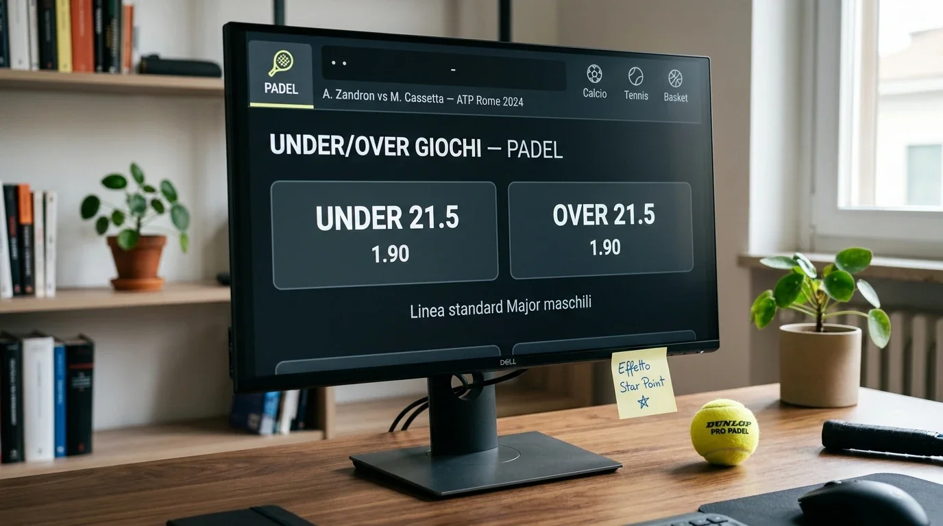 Linea Under/Over giochi padel mostrata sullo schermo di un sito scommesse italiano